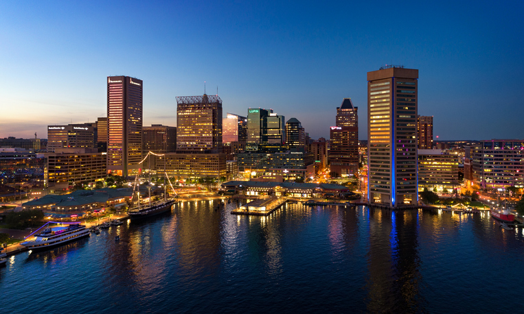 Baltimore Skyline And Inner Harbor at Night